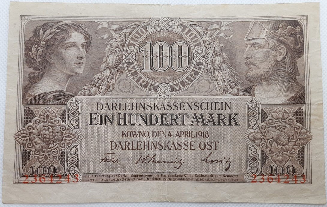 Banknot 100 marek 1918 r. Kowno
