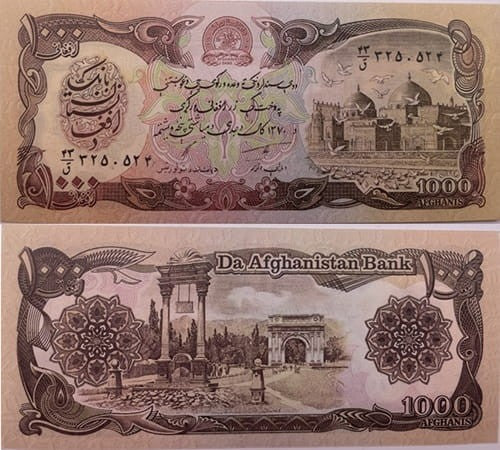 Afganistan banknot 1000 Afganis 1991 UNC