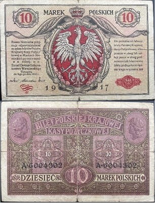 Banknot 10 marek polskich 1917 r. stan 3/4