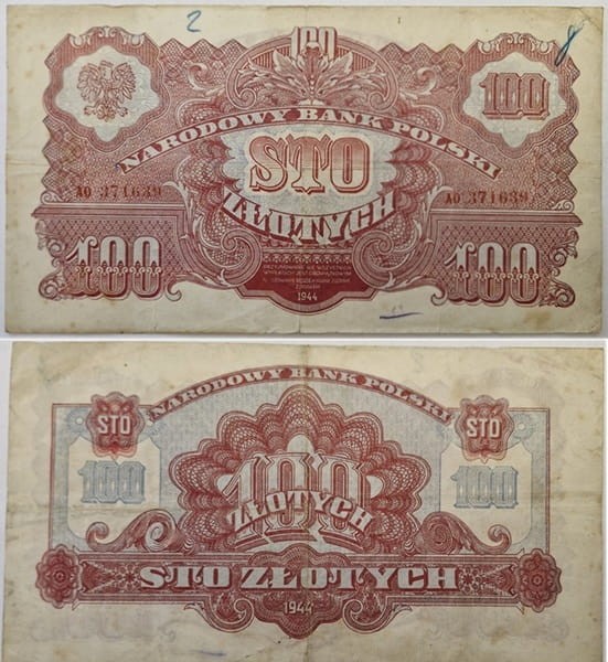 Banknot 100 zł 1944 seria lubelska "-owym"