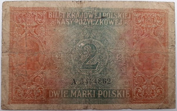 Banknot 2 marek polskich 1916 r. stan 4 jenerał