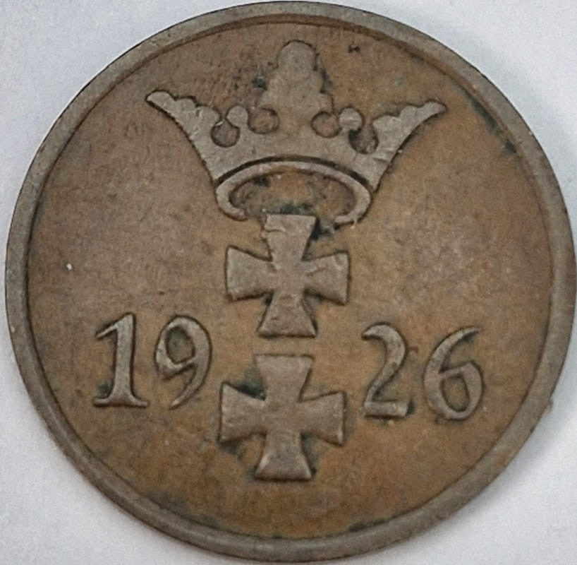 Moneta 1 fenig Wolne Miasto Gdańsk 1926
