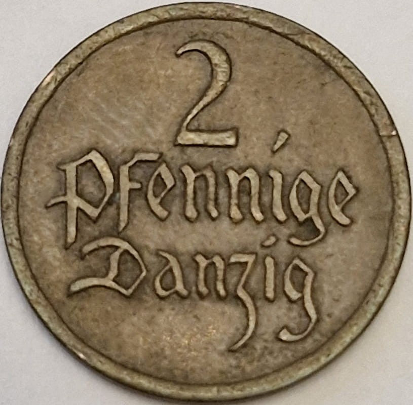 Moneta 2 fenigi Wolne Miasto Gdańsk 1923