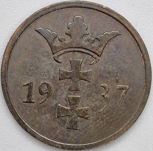Moneta 2 fenigi 1937 Wolne Miasto Gdańsk