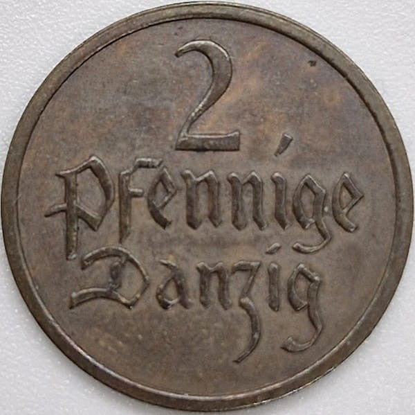 Moneta 2 fenigi 1937 Wolne Miasto Gdańsk
