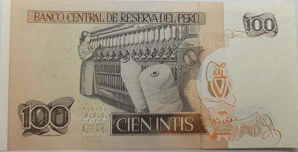 Peru Banknot 100 Intis 1987 r. UNC