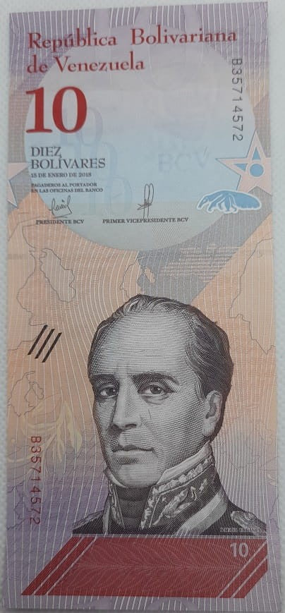 Wenezuela banknot 10 Bolivares 2018 r. UNC