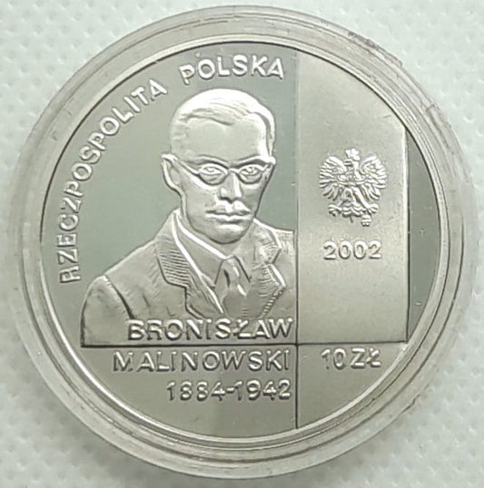 Moneta 10 zł Bronisław Malinowski 2002 r.