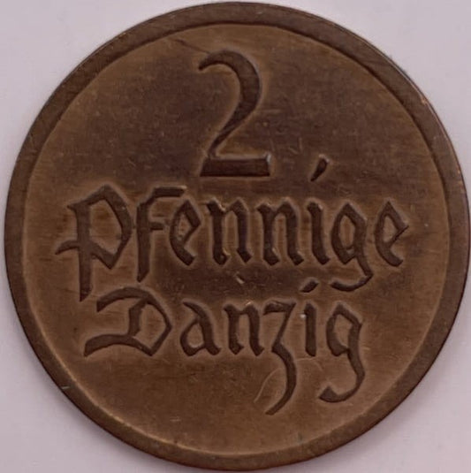 Moneta 2 fenigi  1926 r. Wolne Miasto Gdańsk stan 2