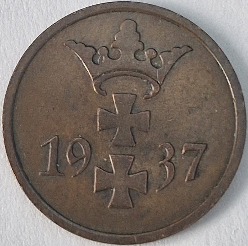 Moneta 1 fenig Wolne Miasto Gdańsk 1937