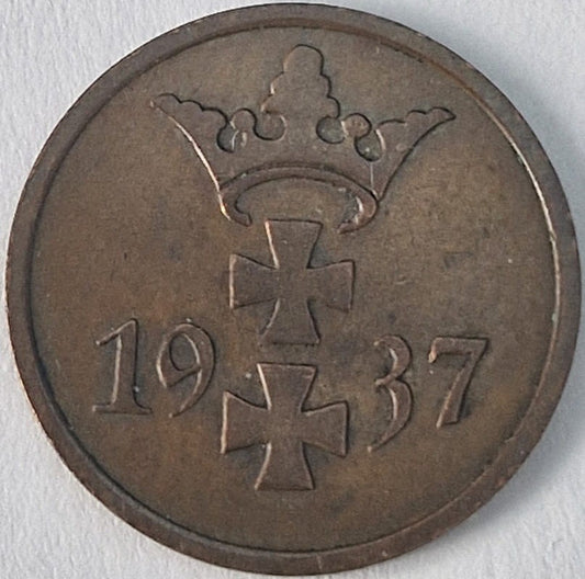 Moneta 1 fenig Wolne Miasto Gdańsk 1937