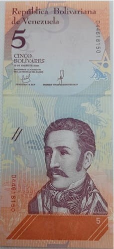 Wenezuela banknot 5 Bolivares 2018 r.  UNC