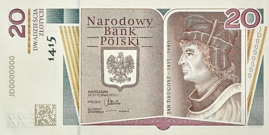 Banknot 20 zł 600. rocznica Urodzin Jana Długosza 2015