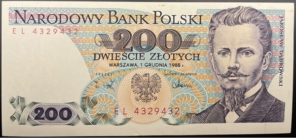 Banknot 200 zł 1988 Jarosław Dąbrowski stan 2