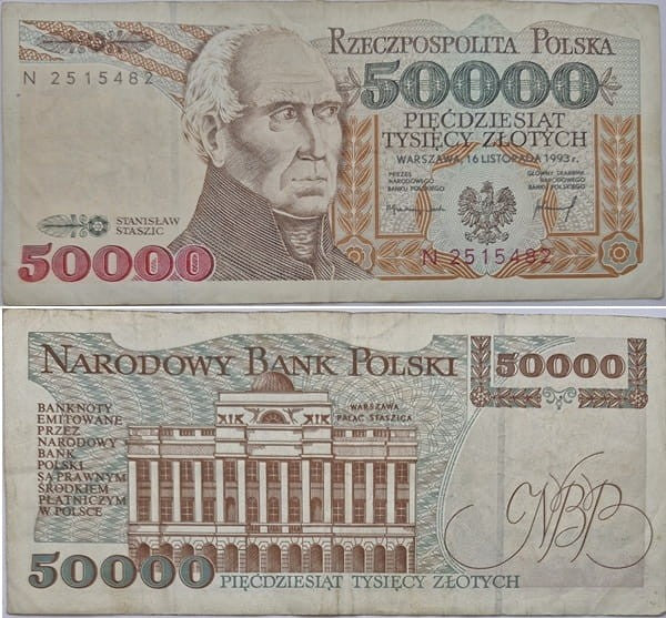 Banknot 50000 zł 1993 Stanisław Staszic stan 3
