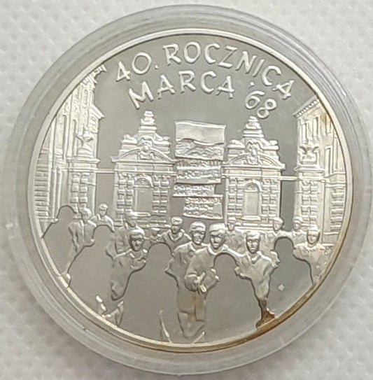 Moneta 10 zł 40. rocznica Marca '68 2008 r.