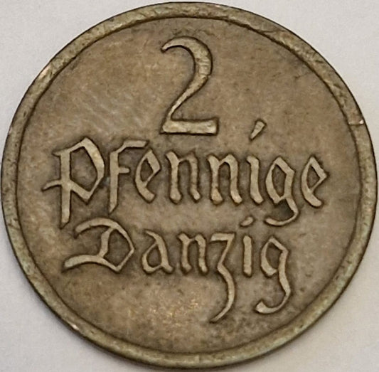 Moneta 2 fenigi Wolne Miasto Gdańsk 1923