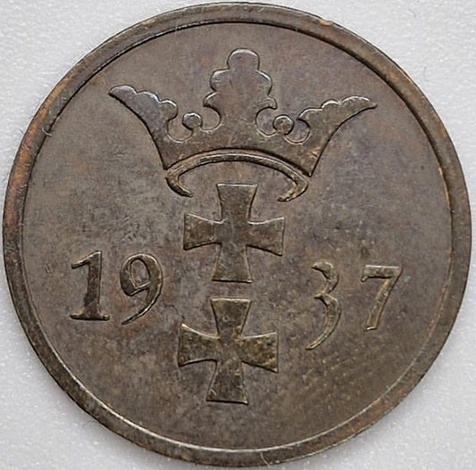 Moneta 2 fenigi  1937 Wolne Miasto Gdańsk