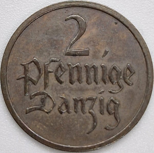 Moneta 2 fenigi  1937 Wolne Miasto Gdańsk