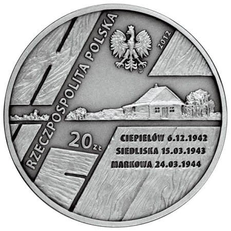 Moneta 20 zł Polacy ratują żydów rodzina Ulmów 2012 r.