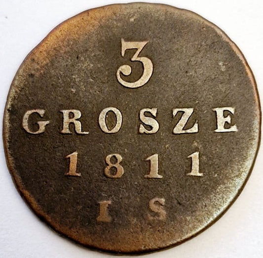 Moneta 3 grosze 1811 IS Księstwo Warszawskie stan 3