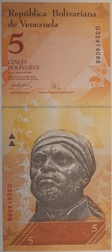 Wenezuela banknot 5 bolivares 2011  UNC